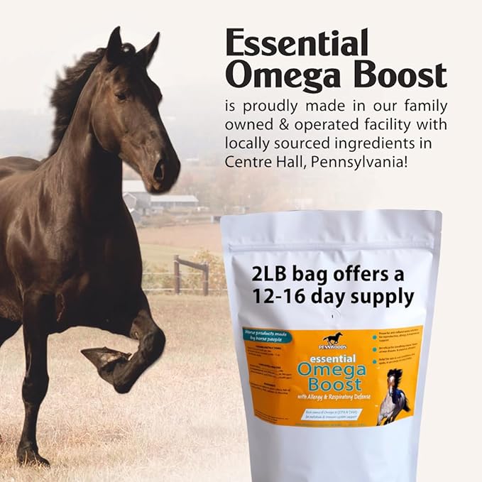 Pennwoods Essential Omega Boost for Horses - Soothe Allergies, Support Respiratory Health, Enhance Breeding, Made in The USA 2lbs.