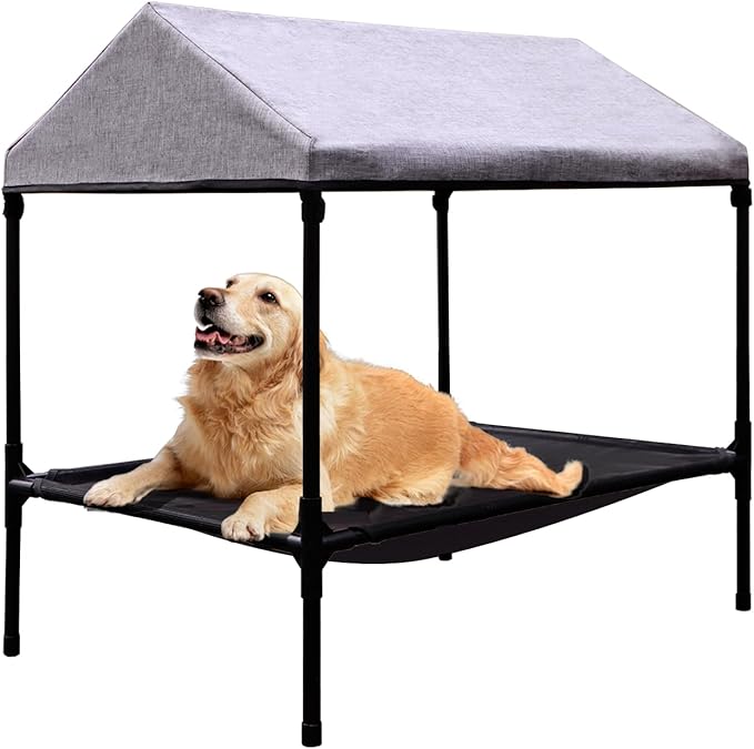 Elevated Dog Bed with Canopy, Outdoor Dog Bed with Removable Shade Tent for Small Medium Dogs, Breathable, Easy to Clean(36" x 25")