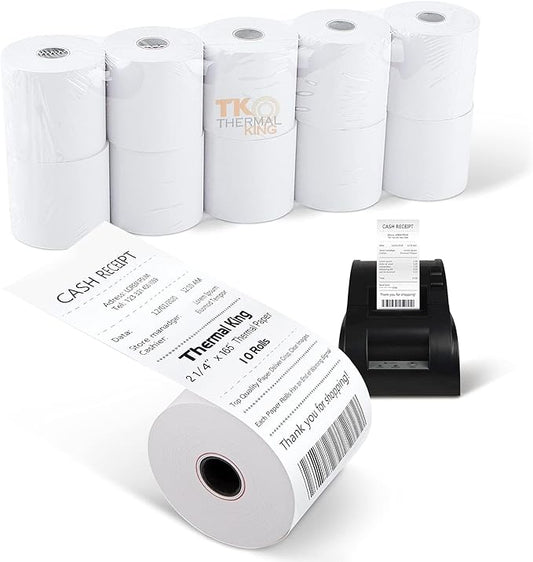 (10 Rolls) 2 1/4" x 165' Thermal Paper, POS Receipt Paper for Retail Business Cash Register, Fits Most Credit Card Terminal