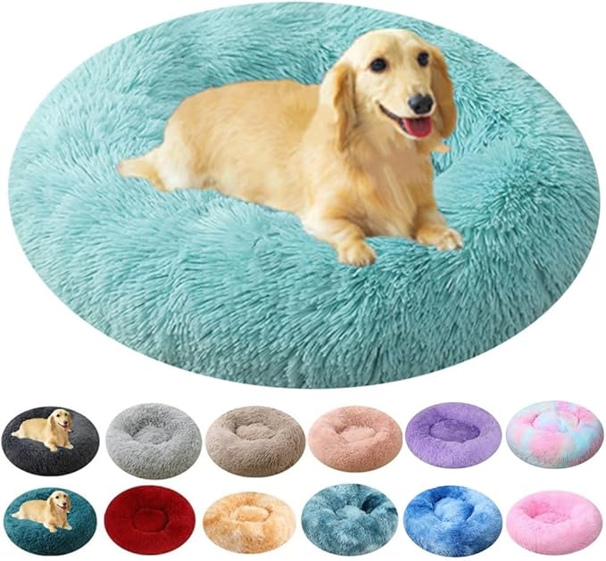 Donut Dog Bed Cat Bed, 20 Inch Round Fluffy Dog Beds for Small Dogs and Cats, Anti-Anxiety Donut Dogs Cuddler Bed, Washable Pet Bed for Medium Cats (Light Green)
