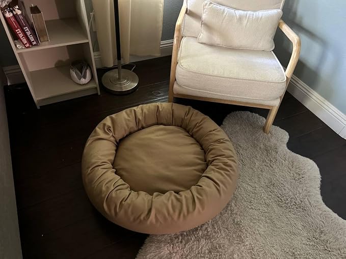 Organic Cotton Canvas Dog Bed: Removable Cover, Natural Fill - Made in USA (Tan, Small 24" x 7" inches)
