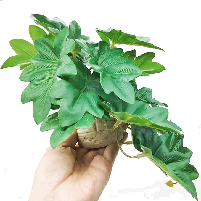 Reptile Fake Plants for Terrarium Artificial Tank Decor Accessories Suitable for Bearded Dragon Ball Python Crested Leopard Gecko Lizard Chameleon Snake-Philodendron selloum