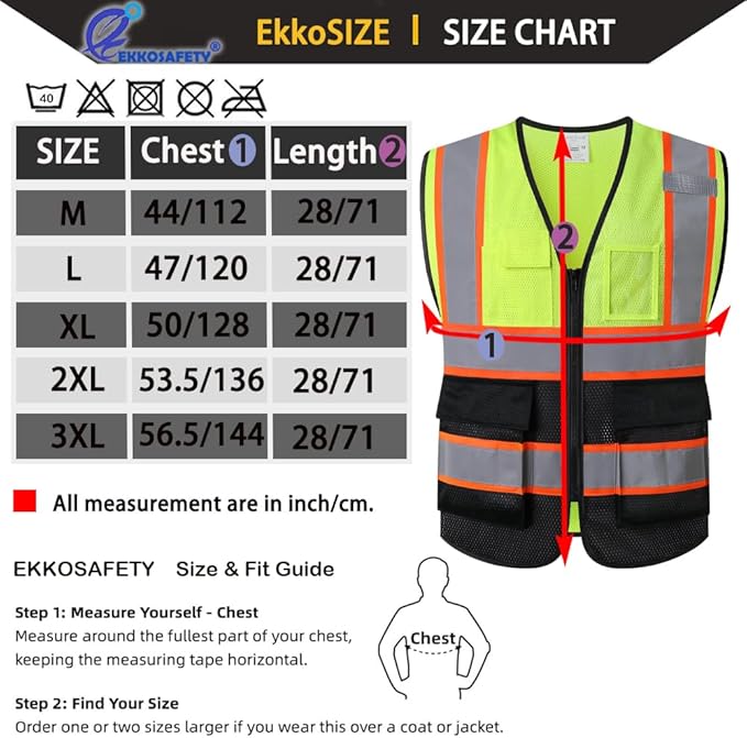 Reflective Mesh Safety Vest for Men Women with 5 Pockets and Zipper Front High Visibility Mesh Vest Hi Vis Construction Work Vest,Meets ANSI/ISEA Standards(EK175-Yellowblack-2XL)