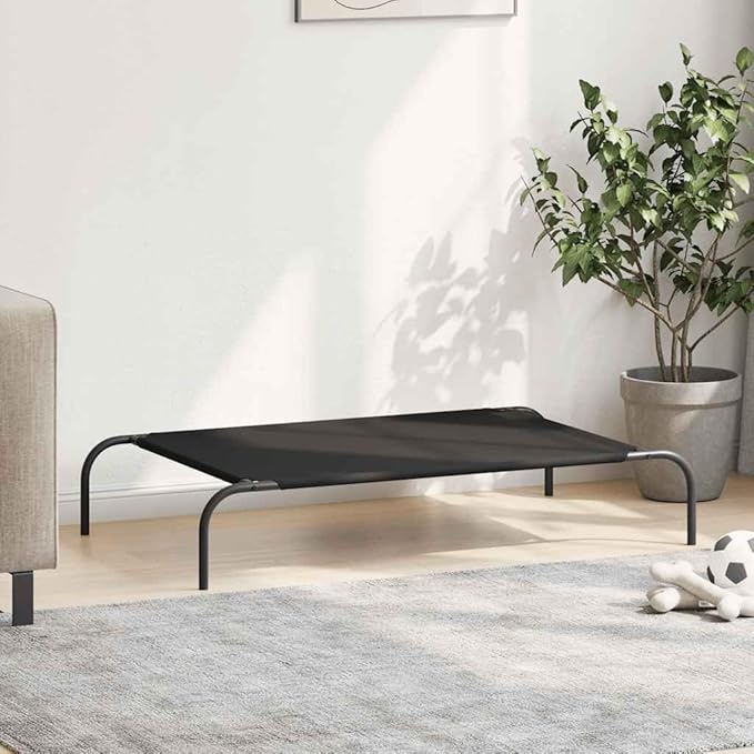 Elevated Dog Bed for Medium Dogs, Raised Pet Cot with Breathable Oxford Fabric and Durable Powder-Coated Steel Frame for Indoor Outdoor Use, Black