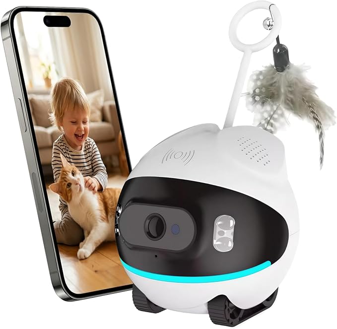 LeHo Smart Pet Robot Camera, 1080p HD Wi-Fi, Whole-House Mobility Pet Monitoring Camera, 2-Way Audio, Motion Detection, Night Vision, App Control, and Rechargeable Battery for Dogs & Cats
