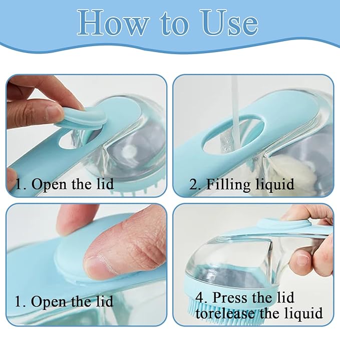 Dog Bath Brush, 2 in 1 Pet Bath Brush Soft Dog Scrubber for Bath with Built-in Shampoo Dispenser for Long Short Haired Dogs Cats Shower