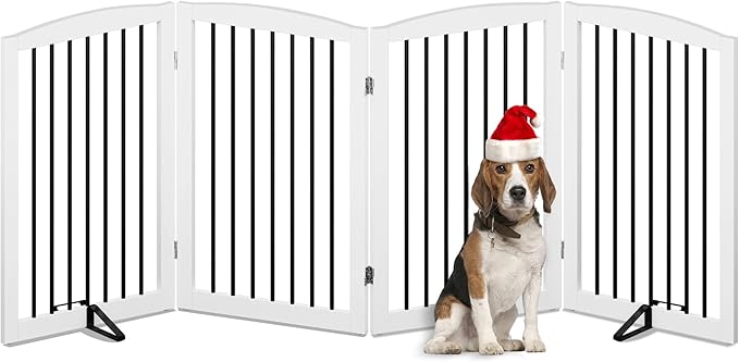 Freestanding Pet Gate for Dogs, Indoor Wooden Dog Gate for House, Foldable Dog Gate for Doorway, Stair, Gates for Dogs Indoor, 80 Inch Wide, 4 Panels 32", White