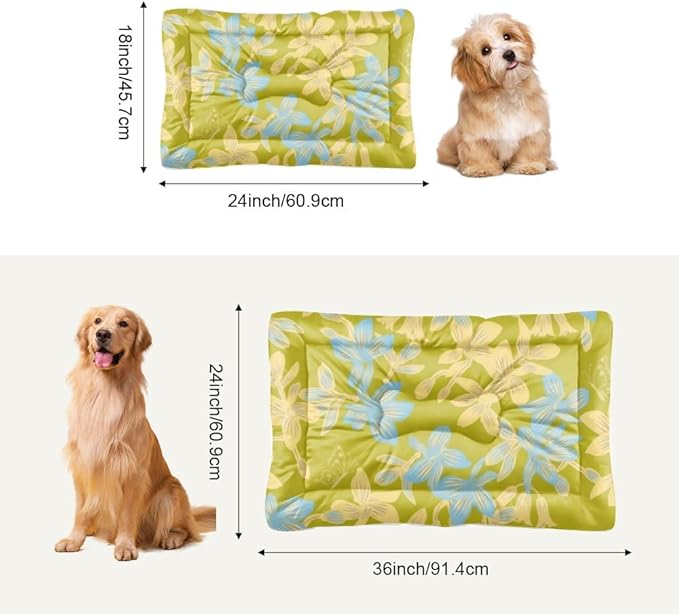 Green Blue Floral Dog Beds & Furniture Outdoor Mat for Dogs Puppy Crate Pad Dog Beds for Small Dogs Crate Washable Non-Slip Bed Bed Tear-Resistant Mat Pillow Indoor Outdoor 36X24 Inch