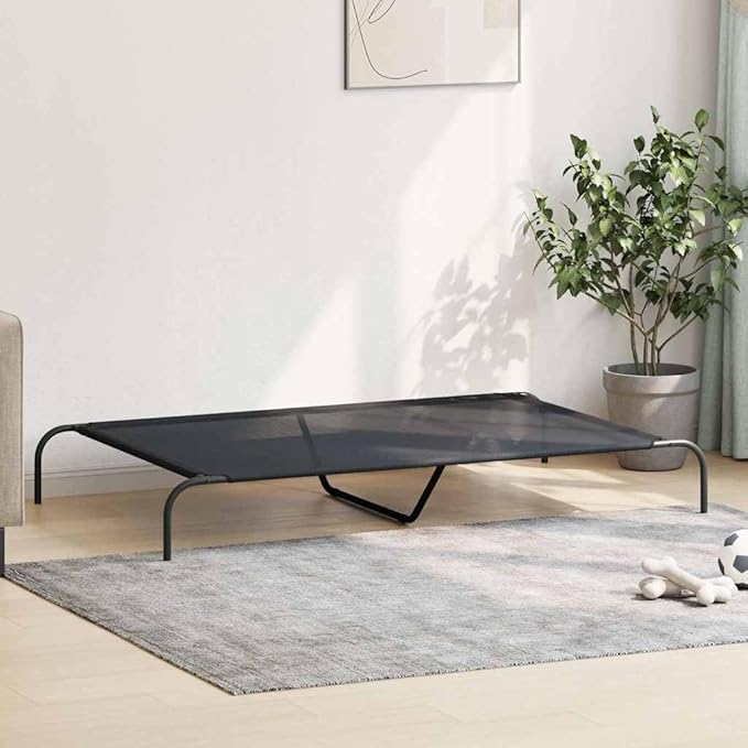 XXL Elevated Dog Bed, Portable Raised Pet Cot for Large Breeds, Breathable Textilene Mesh, Durable Powder-Coated Steel Frame, Indoor Outdoor Cooling Bed, 59.1 x 35.4 Inch, Black