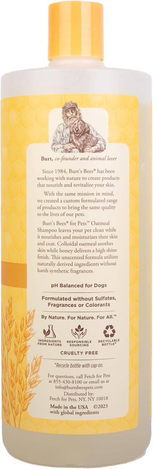 Burt’s Bees for Pets Oatmeal Dog Shampoo with Honey, Soothing Dog Shampoo for Itchy and Sensitive Skin, pH Balanced Formula that Gently Cleans and Moisturizes Dog Coats, 32 Fl Oz - 2 Pack