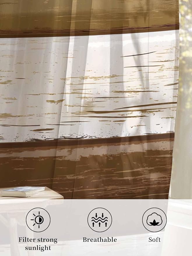 Sheer Curtains 72 Inches Long, Wood Grain Brown Semi Sheer Curtains Light