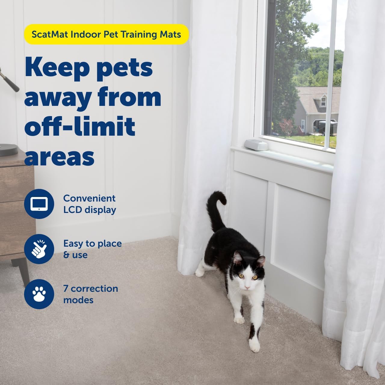 PetSafe ScatMat Indoor Pet Training Mats - Helps Prevent Furniture Climbing - Adjustable Correction Mat - Touch-Activated Design - LCD Pet Mat Controller - Battery Operated - Strip, 46" x 3"