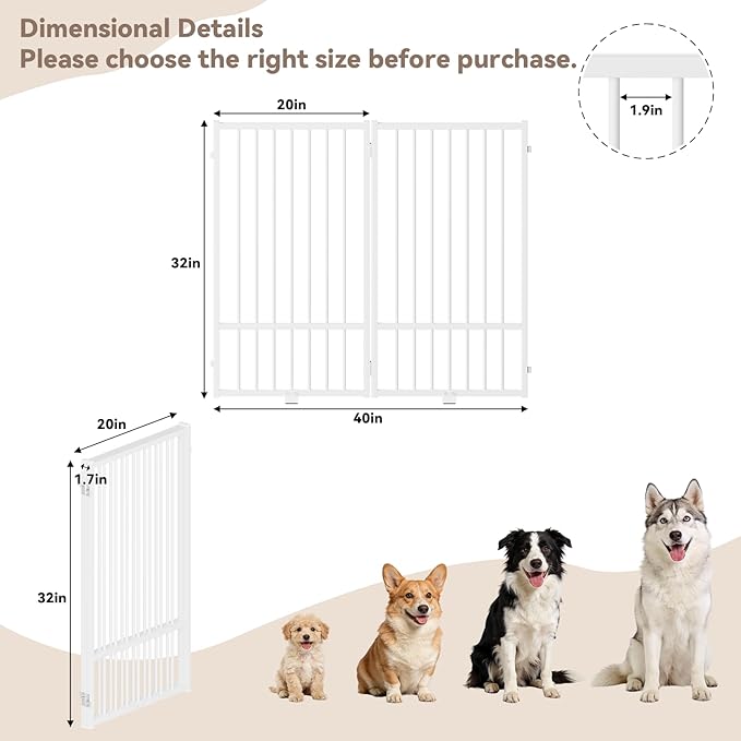 Full Metal Freestanding Dog Gate with Door, 36''Height Foldable Pet Dog Fence for Indoor & Outdoor, 2 Panels Extra Wide Free Standing TallDog Gates for Doorways,House,Stairs,Porch,Deck,Yard
