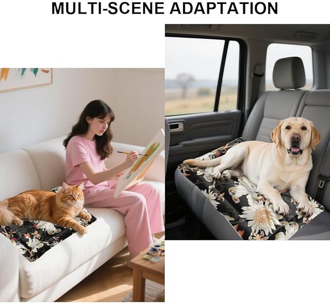 Night White Floral Washable Dog Beds Medium Sized Dog Crate Mattress Pad Kennel Pad Crate Cushion Washable Non-Slip Beds for Small Dogs Bed Mat Paw Cushion Indoor Outdoor 24X18 Inch