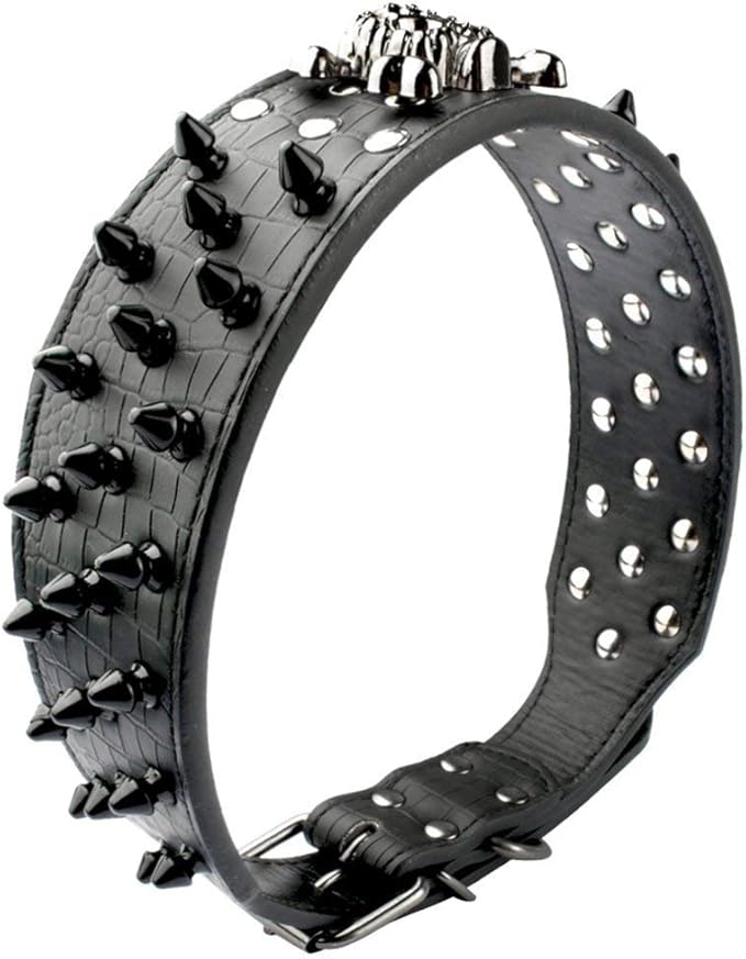 Serijoars Spiked Studded Dog Collar, PU Leather Dog Collar, Adjustable Pet Collars for Medium or Large Breed Pet (L, Pink2)