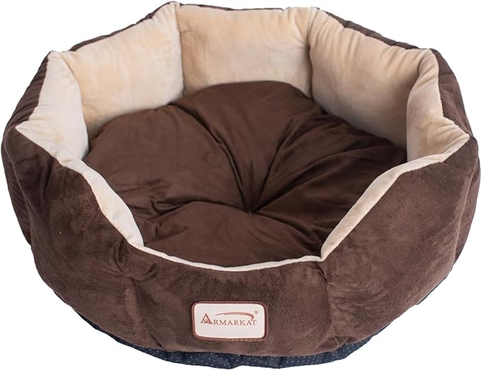 Maykoosh Pet Bed 20x20 Mocha Beige - Faux Velvet Waterproof Dog & Cat Bed
