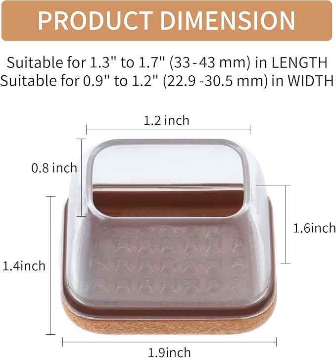Ezprotekt 24 Pcs Rectangle Clear Silicone Chair Leg Floor Protectors Caps