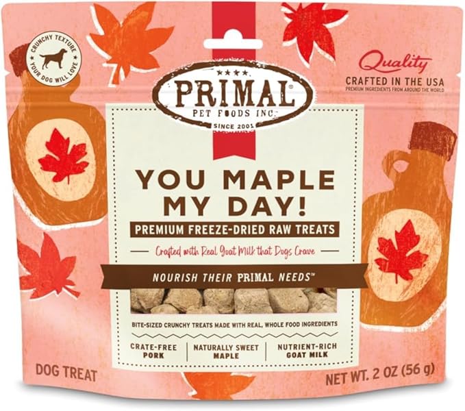 Primal Freeze Dried Dog Treats, You Maple My Day; Pork & Maple with Goat Milk, Grain Free Training Treats for Dogs, 2 oz