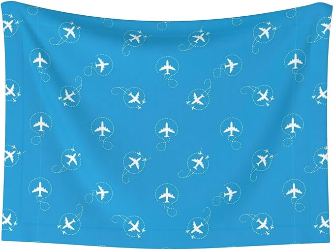 Reversible Pet Blanket for Easy Cleaning Maintenance, Aircraft Airplane Pattern Navy Blue, Double Sided Plush Dot Design Means Double Use Between Washes for Convenience