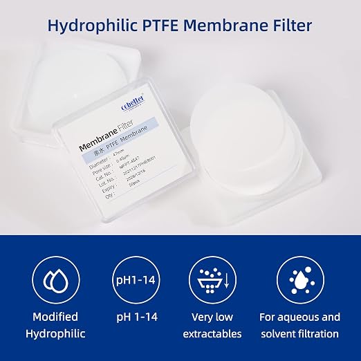 100 Pieces/Pack PTFE Disc Membrane Filters Hydrophilic 47mm Diameter 0.22µm
