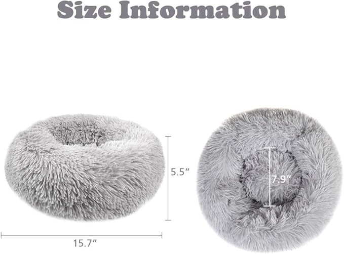 otoez Kitten Puppy Bed Extra Small XS Round Dog Cat Beds Anti Anxiety Plush Pet Calming Donut Bed with Non-Slip Waterproof Bottom, Washable (15.7", Light Grey)