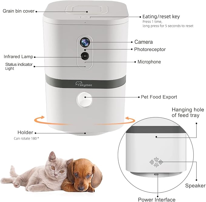 Petalk AI II Dog Camera Automatic Treat Dispenser, 5G WiFi Full HD Pet Camera with 180° Pan Full-Room View,Night Vision,Two Way Audio for Dogs and Cats,Compatible with Alexa (Support 5G WiFi)
