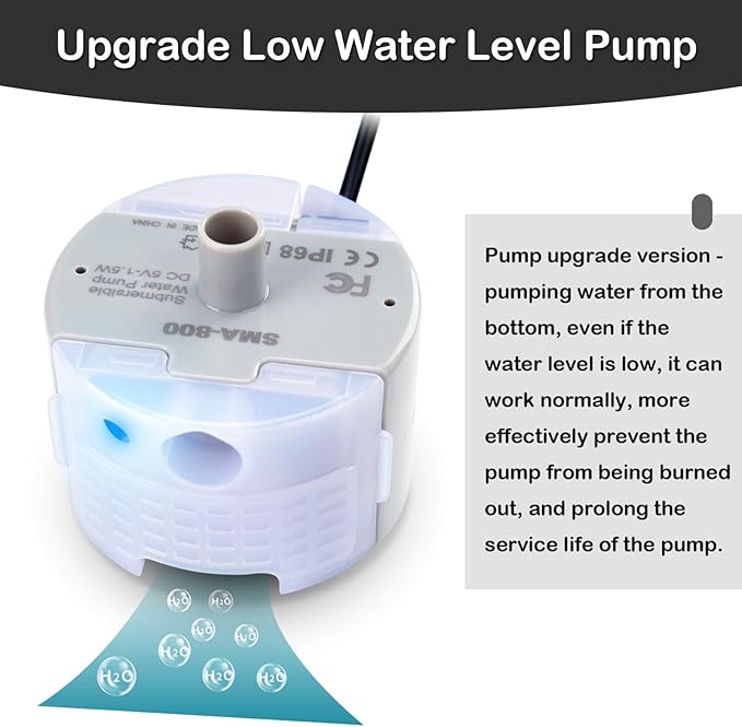 Cat Water Fountain Pump, Pet Water Fountain Replacement Pump SMA-800 Submersible Motor for Stainless Steel Indoor Cat Fountain Pump Replacement(Bottom pumping With Adapter&Brush)
