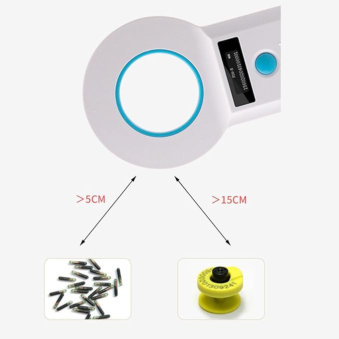 Diyeeni Portable Pet Chip Scanner, Animal Handheld Reader, 128 Sets of Data Storage, 15 Digits Animal Chip Registration RFID Microchips Scanner, USB Connects to PC (White)