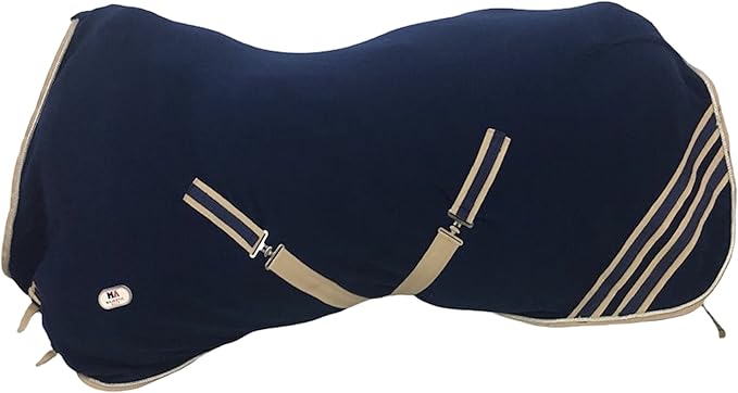 Majestic Ally Anti Pill Fleece Horse Blanket/Sheet with Silver Braided Rope (Navy, 76)