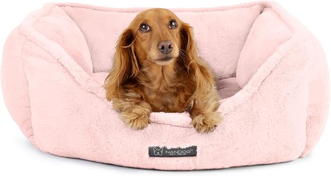 NANDOG Pet Gear Reversible Luxury Microplush Cloud Fabric Collection Ultra Plush Dog & Cat Bed Soft, Warm, Calming Pet Lounger for Small & Medium-Sized Breed - Modern Style Snuggle Couch (Pink)