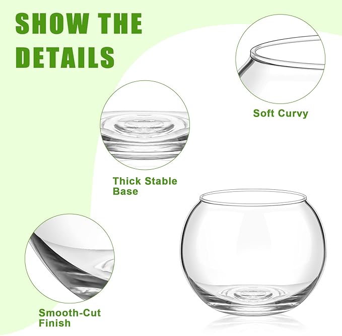 Zopeal 12 Pcs Fish Bowl Vase Glass Bubble Bowl Globe Glass Clear Bubble Vase Round Terrarium Goldfish Flower Centerpiece for Wedding Event Arrangement Office Home (3.5" h X 4.7" w)