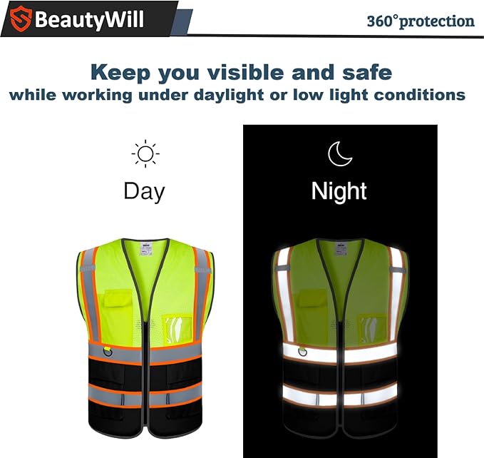 10 Pack Custom Safety Vest Customized Logo Mesh Vest Class 2 High Visibility Reflective Vest with Pockets Workwear（Yellow Black，S ）