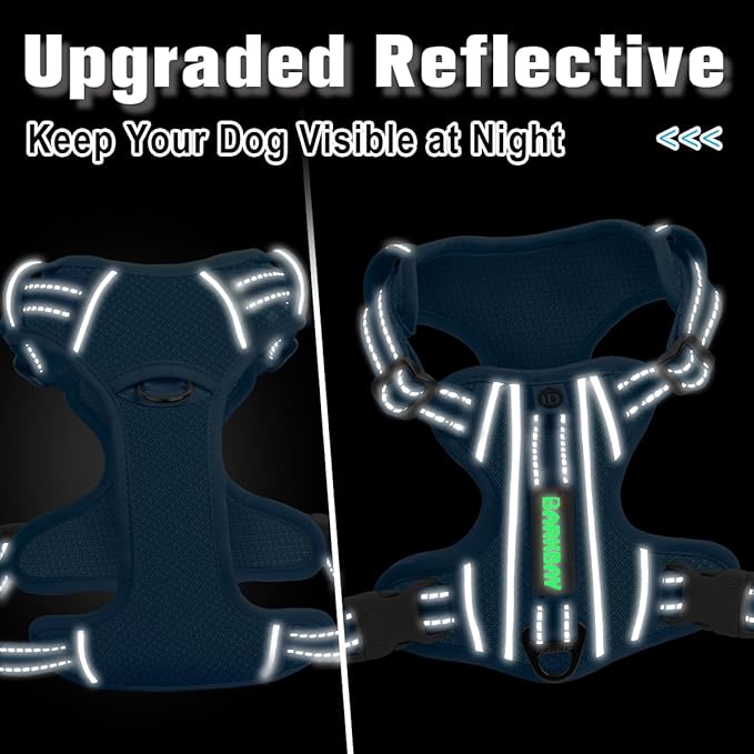 BARKBAY Dog Harness No Pull with ID Tag Pocket - Heavy Duty, Reflective, Easy Control for Large Dogs(Blue,XS)