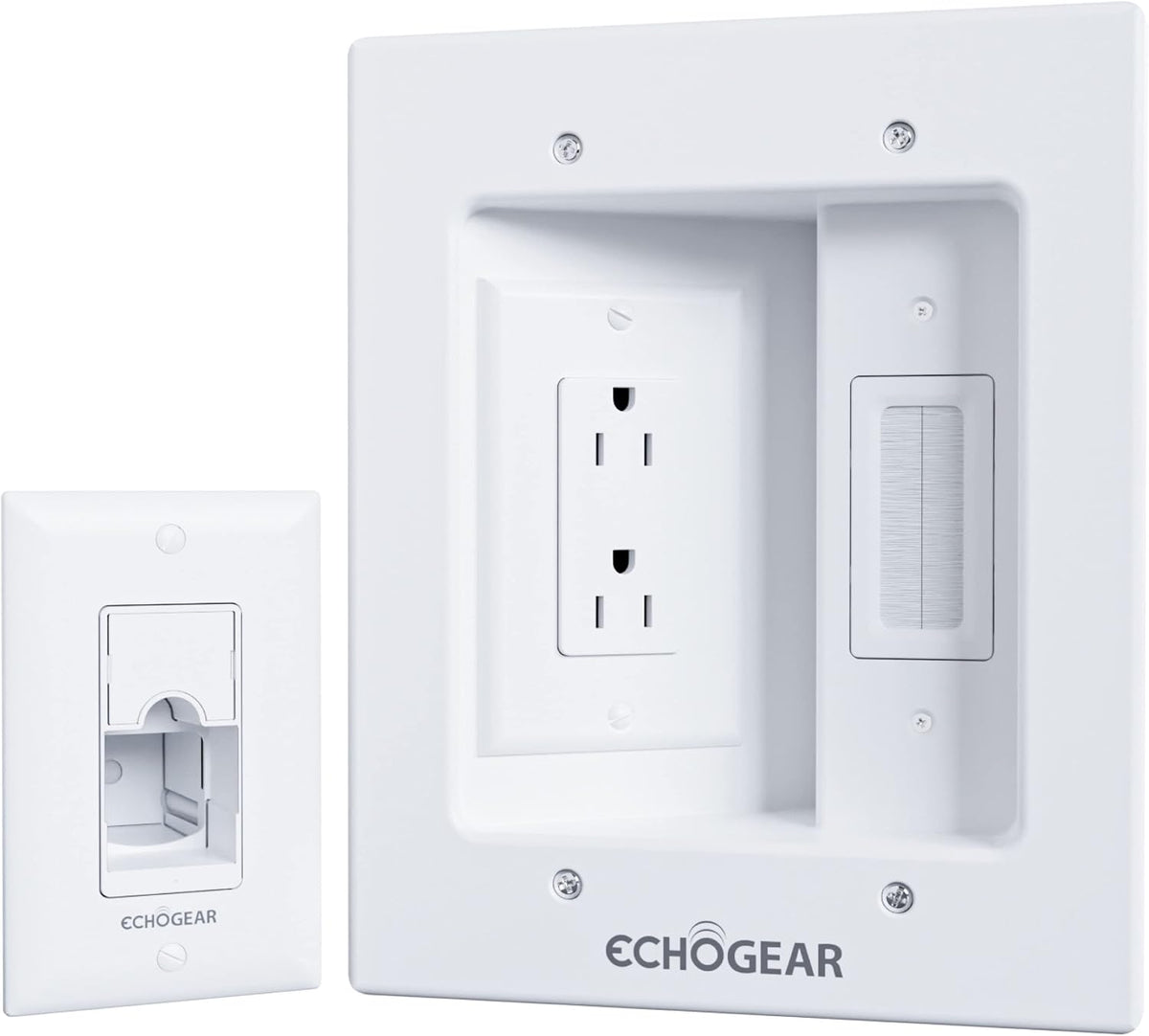 ECHOGEAR TV Cord Hider for Wall Mounted TV – Dual Outlet in-Wall Cable Management Kit for Power & Low Voltage Cables – Includes 6.25”L x 8”H x 3.95”D Module, Wall Template, Saw, 6ft Extension Cord