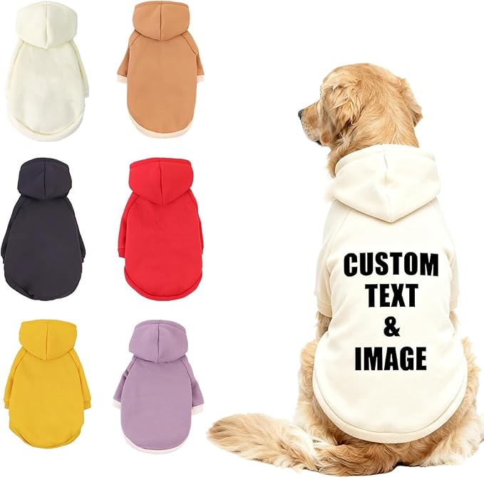 Custom Dog Hoodie, Personalized Sweatshirt with Photo Text Name Logo, Customized Hooded Sweater for Small Medium Large Dogs & Cats (Beige, 2XL)