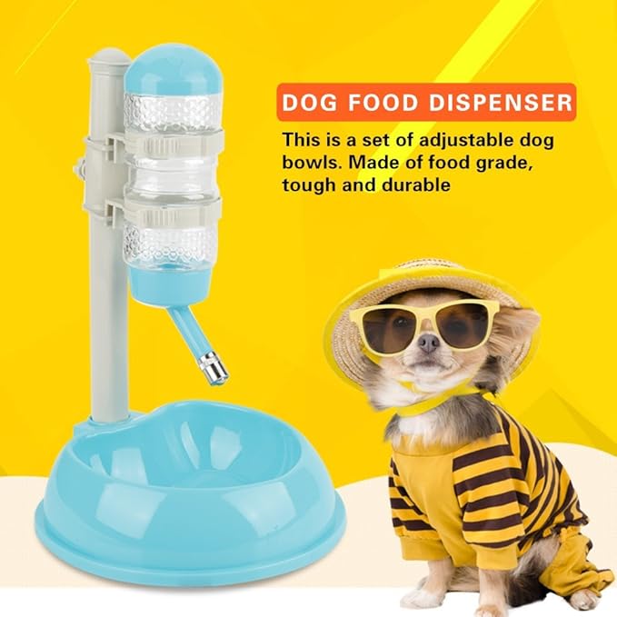Adjustable Pets Dog Bowl Feeder Water Dispenser Drinking Bottle Food Container Bowl Bottle Standing Dispenser Dogs Green(Blue)