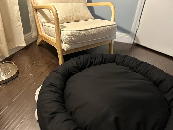 Organic Cotton Canvas Dog Bed: Removable Cover, Natural Fill - Made in USA (Black, X Large 42" x 8" inches)