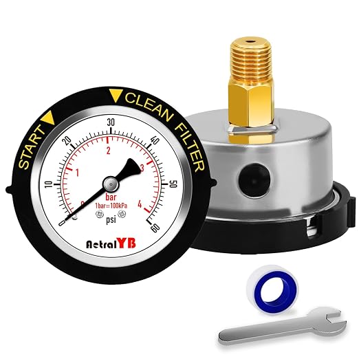 60PSI Pool Filter Pressure Gauge, 2 inches Dial, 1/4" NPT Back Mount,