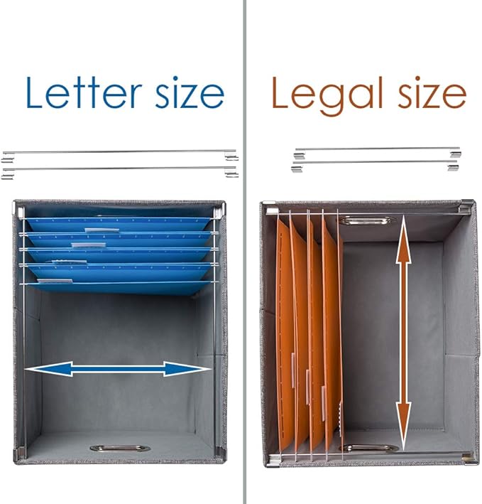 PRANDOM File Organizer Box - Set of 2 Collapsible Decorative Linen Filing Storage Hanging File Folders with Lids Office Cabinet Letter/Legal Size Navy Blue (17x14x11.2 inch)