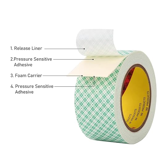 3M Double Sided Foam Tape 0.39" x 10Ft Peel and Stick Foam Tape Mounting Tape Double Coated Urethane Strong Adhesion Polyurethane Tape for Crafts Interior DIY Card Indoor Outdoor, White