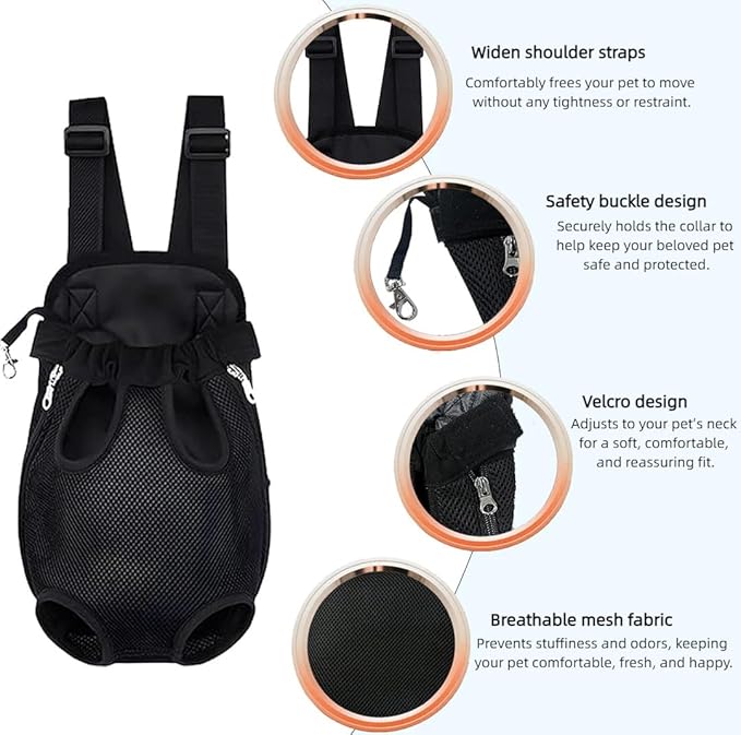Pet Dog Carrier Backpack, Portable Breathable Mesh Chest Carrier, Polyester Woven Double Shoulder Pet Bag for Outdoor Adventures (Black, Large)