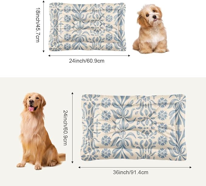 Vintage Blue Floral Dog Beds& Furniture Mat for Dog Crate Pad Small Crate Beds for Small Dogs Washable Non-Slip Bed Bed Puppy Tear-Resistant Mat Washable Pillow Indoor Outdoor 36X24 Inch