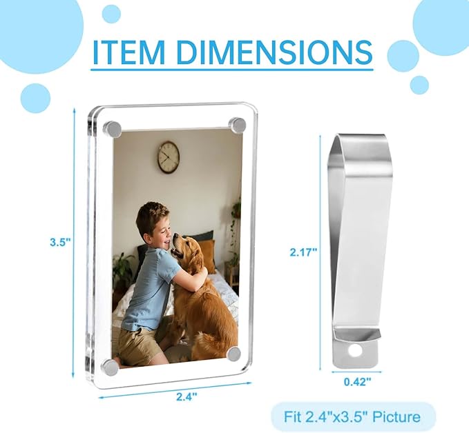 6 Pack Magnetic Car Visor Photo Holder – Personalized Acrylic Clip for Family, Pets, Travel Pictures – Easy Snap-On Car Accessory for Sun Visor (6 Pack, 2.4''x3.5'')