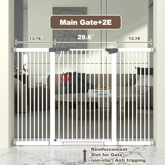41" Extra Tall Cat Gate for Doorway, 54.5-60.2'' Metal Pet Baby Safe Gate, Extra Wide Pressure Mounted Child Door with Expansion Kit, No Drilling Baby Gate Indoor, No Climb Proof Gate, White