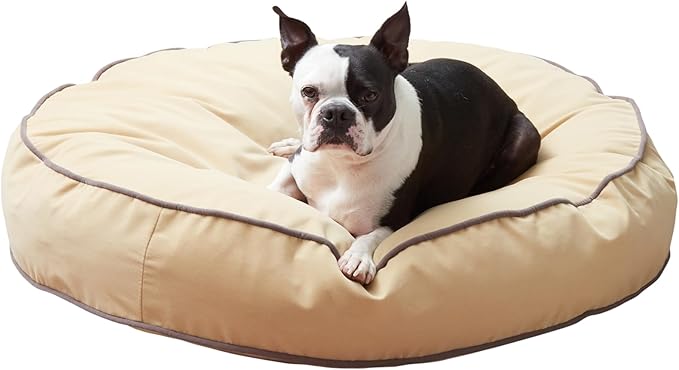 Happy Hounds Scout Round Reversible Pillow Dog Bed, Medium (36" x 36"), Beige