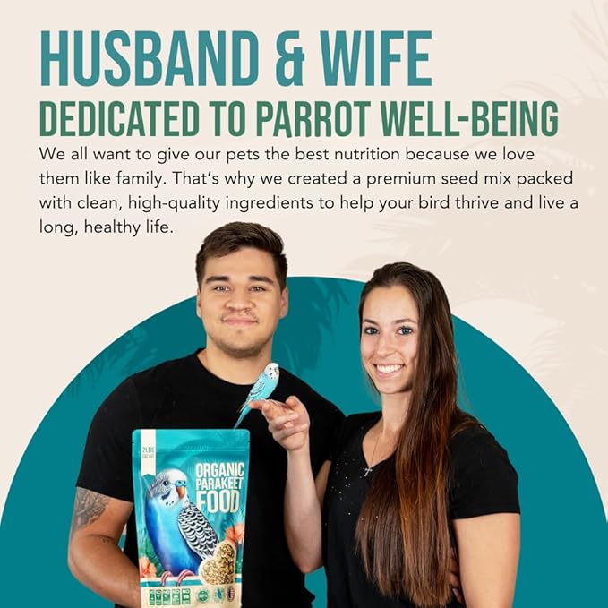 80% Organic Parakeet Food - No Fillers, Fatty Seeds, or Dyes - Budgies, Lovebirds & Parrotlets - Premium Human Grade Seed Mix, Grain & Wholesome Veggies – Made in USA (4 lbs)