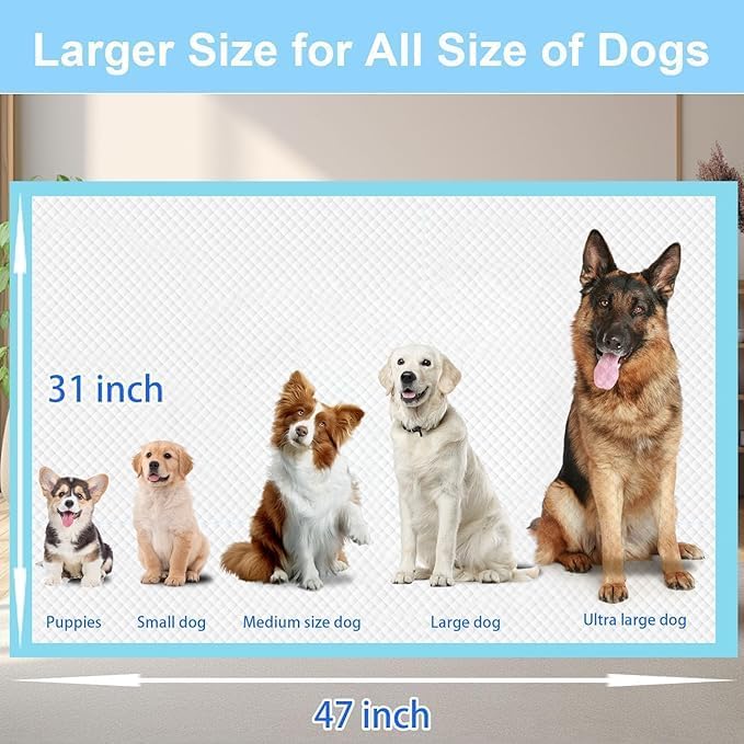 XXXXL Puppy Pee Pads 31"x47" 100 Count, Extra Large for Dogs, Leak-Proof & Super Absorbent, Thicken Disposable Potty Training Pads for Cats Rabbits