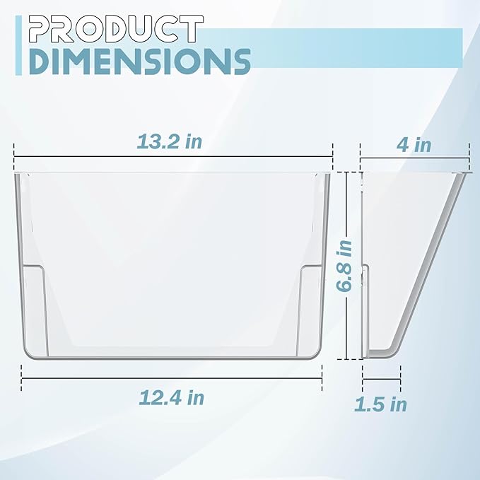Clear Acrylic Single Pocket, Plastic Hanging Wall Mount File Holder for Office Home (White, 3 Pack)