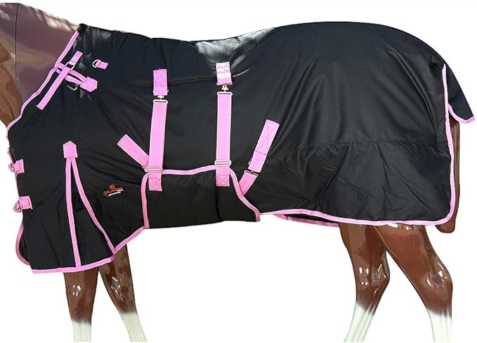 HILASON Black with Pink Trims 81 Inch 1200D Winter Waterproof Poly Horse Turnout Blanket Belly Wrap