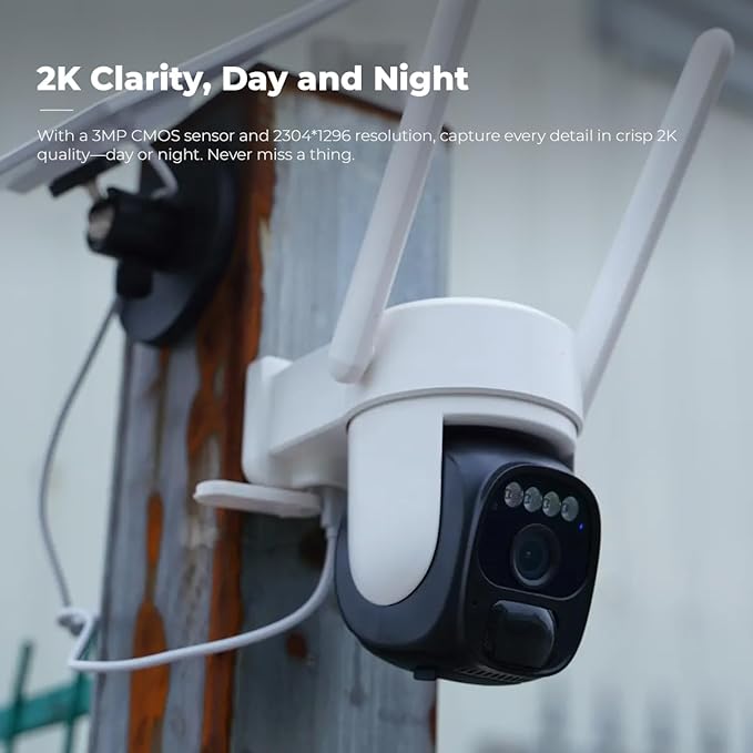 Solar 4G LTE Horse Paddock Camera – 2K Color Night Vision Security Cam with Auto Tracking, 9600mAh Battery, 360° Rotation, AI Motion Detection, IP66 Waterproof, No WiFi Needed